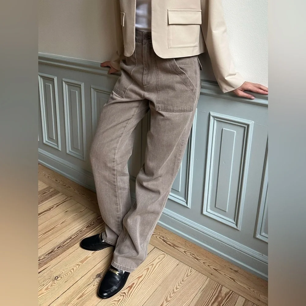 Djerf Avenue Straight-Leg Utility Pants in Taupe - Picture 11 of 14